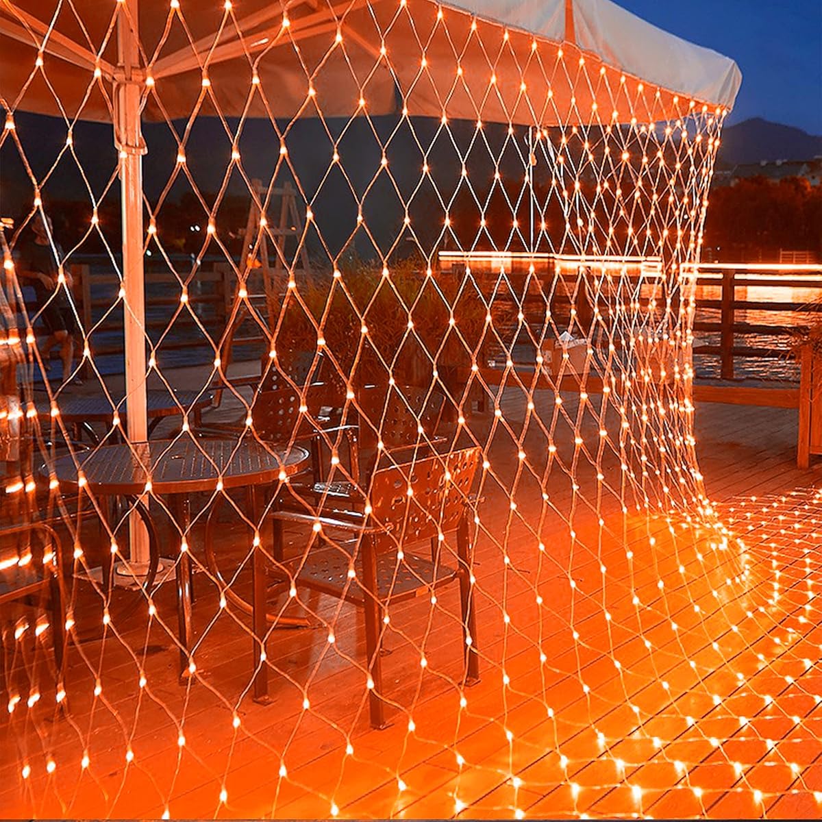 WATERGLIDE Outdoor Halloween Net Lights, 12FT x 5FT 360 LED Fairy String Light with 8 Lighting Modes, Connectable Light Safe Adaptor for Garden Tree, Bushes, Holiday Wedding Party Decorations, Orange - imagen de detalle 6