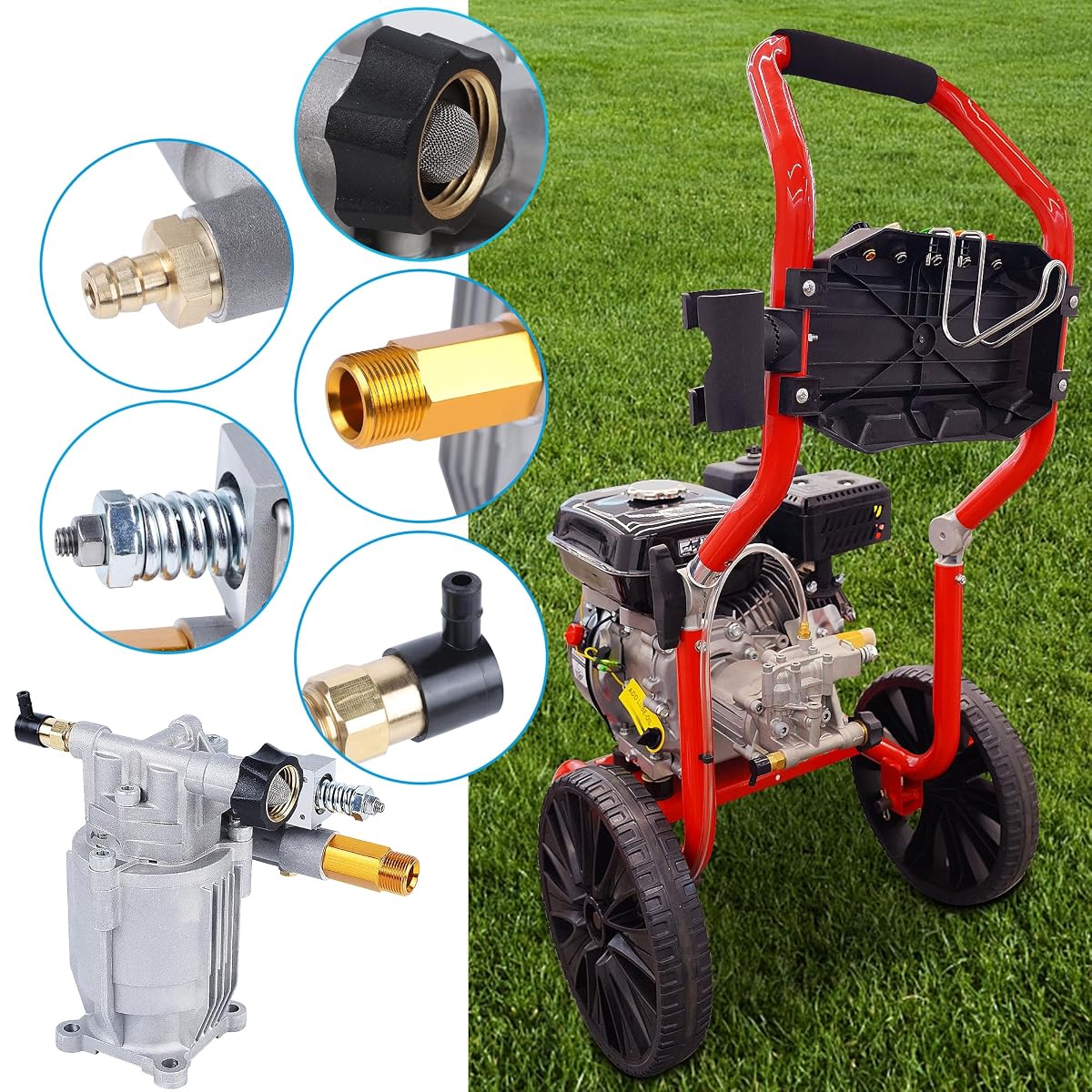 Biswing Pressure Washer Pump, 3/4" Shaft Horizontal Axial Plunger, 3400 PSI Max, 2.5 GPM, Replacement Pumps for Cold Water Gas Power Pressure Washer - detail image 4