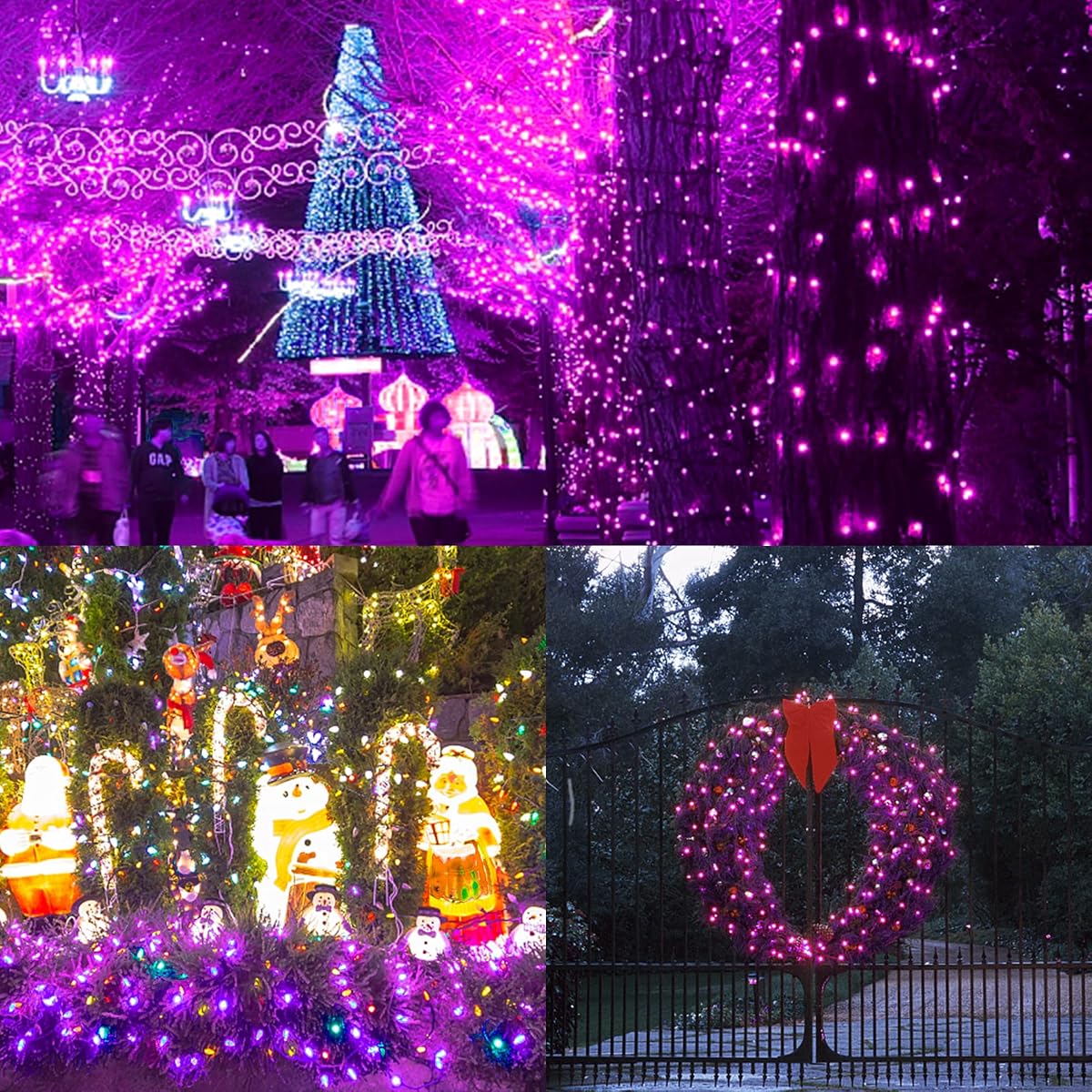 WATERGLIDE Halloween C6 String Lights, 33ft 100 LED Black Wire Fairy Lights with 29V Safe Adaptor, 8 Lighting Mode, Waterproof for Indoor Outdoor Patio Xmas Tree Party Decor, Purple - imagen de detalle 4