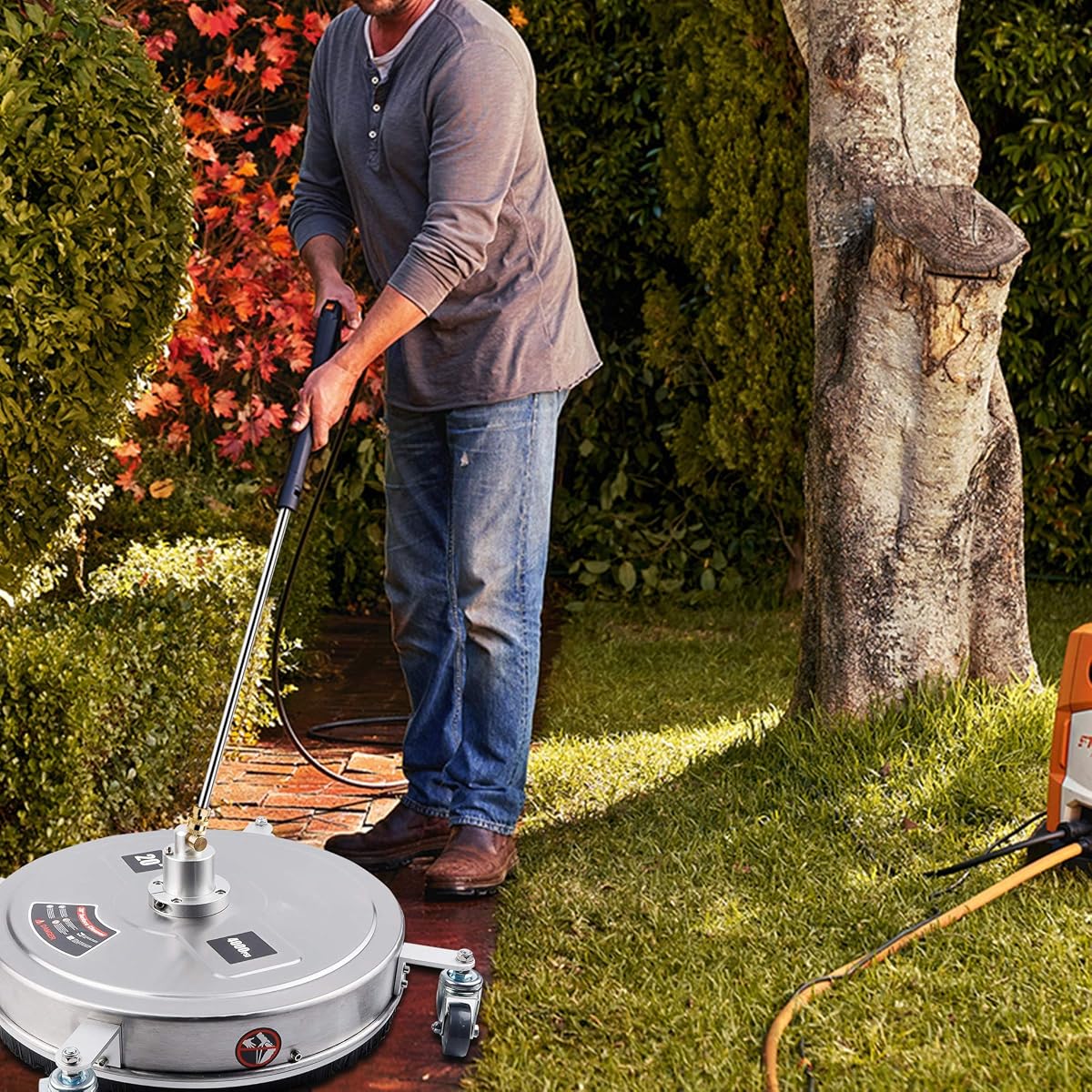 Biswing 20" Pressure Washer Stainless Steel Surface Cleaner with 4 Wheels & 1/4" Quick Connector, Power Washer Attachment with 2 Extension Wand, 2 Replacement Nozzles, 4000 PSI - imagen de detalle 6