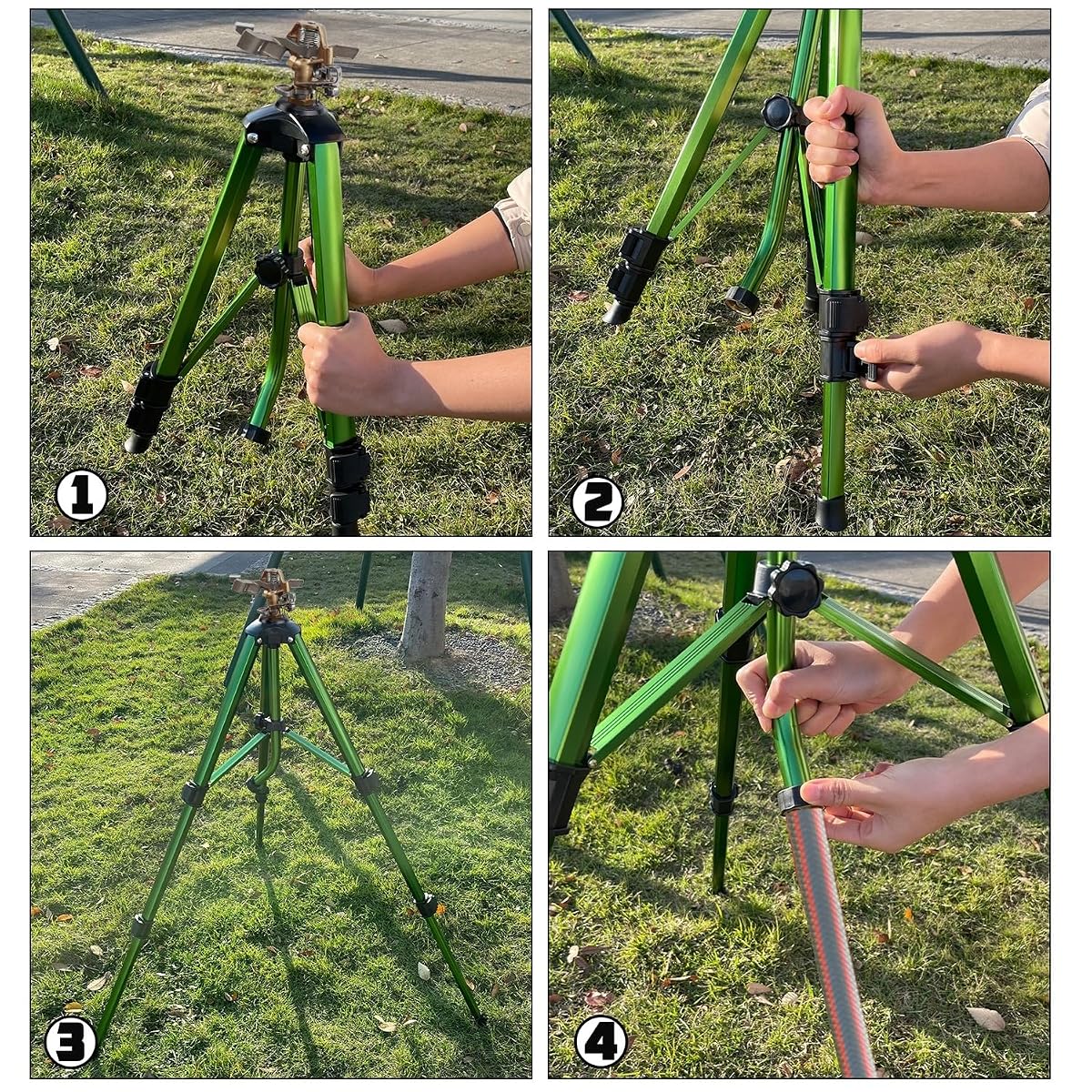 Biswing Impact Sprinkler Head on Tripod Base, Heavy Duty Lawn Sprinklers, 360 Degree Large Area Irrigation, Metal Sprinkler Nozzle & Solid Alloy Metal Extension Legs Flip Locks, 2 Pack - detail image 5